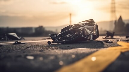 Illustration of car crash road accident. Horizontal background. - obrazy, fototapety, plakaty