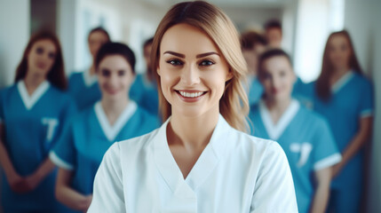 GROUP OF DOCTORS, TEAM IN HOSPITAL, TEAMWORK OF PROFESSIONAL MEDICAL WORKERS, GROUP PORTRAIT. image created by legal AI