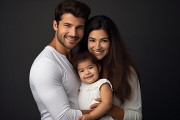 The mother and father embracing their daughter