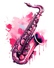 Watercolor saxophone illustration colorful vector white background - obrazy, fototapety, plakaty