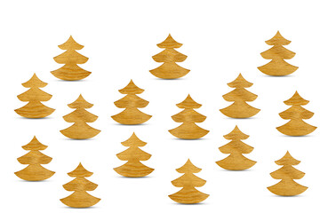 Christmas, New Year decorations of wooden fir trees isolated on a transparent background.