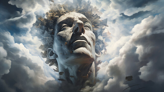 AFTERLIFE, HUMAN SOUL IN HEAVEN, MYSTICAL ILLUSTRATION, HORIZONTAL IMAGE. image created by legal AI