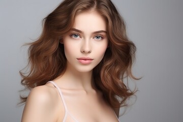 Naklejka premium portrait of beautiful young woman on white studio background. concept of cosmetics