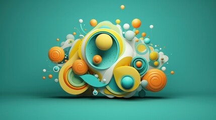 Dynamic colorful balls and abstract shapes for party, festival, celebration. Fantastic modern bright composition. Digital, trend, conceptual banner for children with copy space - 3D, render.	

