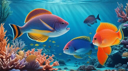 Fototapeta na wymiar fish in the sea, close-up of tropical fish in the sea, underwater life, fish in undersea, colored fishes in the sea, fish in underwater