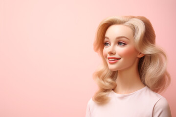 Pop Art Beauty: Stylish Blond Doll with a Vain Smile in Pink Fashion