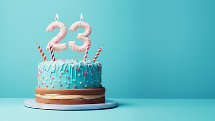 23rd year birthday cake on isolated colorful pastel background - obrazy, fototapety, plakaty