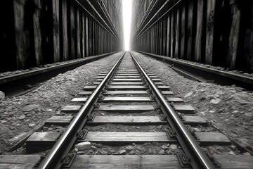 Fototapeta na wymiar Black and white railway lines. Generative AI