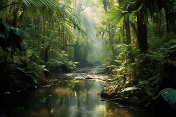 Tropical forest river. Generative AI