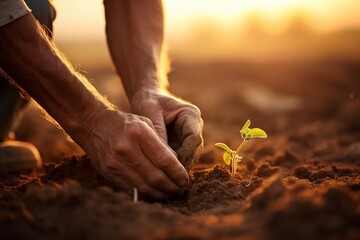 New life begins with human hand planting seed generated by AI - obrazy, fototapety, plakaty