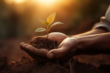 New life begins with human hand planting seed generated by AI