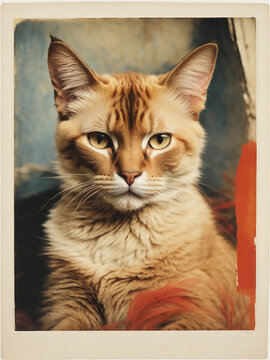 Illustration, an old photography, portrait of a cat, 1940's style