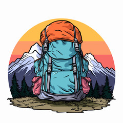 Hiking backpack hand-drawn comic illustration. Hiking backpack. Vector doodle style cartoon illustration - obrazy, fototapety, plakaty