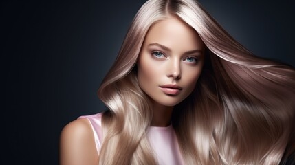 Fototapeta premium Beautiful blonde woman with long, healthy , straight and shiny hair. Hairstyle loose hair 