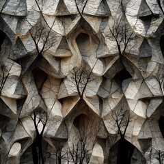 Fototapeta na wymiar voronoi pattern facade structure fibre texture mountain mystic forest around 