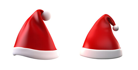 Realistic 3D Santa Claus hat set: A perfect addition to your Merry Christmas and Happy New Year celebrations isolated on transparent background - Generative AI	
