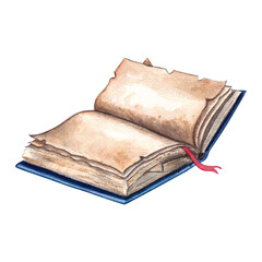 Watercolor illustration of open books. Watercolor hand drawing isolated on white background. Can be used for printing, bookstore or library design. Printing postcards and invitations.
