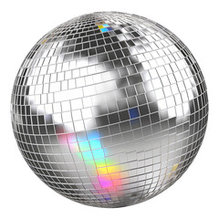 Shiny silver, yellow disco mirror ball isolated on transparent background PNG