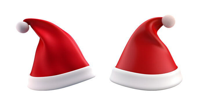 A set of realistic 3D Santa Claus hat for your Merry Christmas and Happy New Year celebrations isolated on transparent background - Generative AI	
