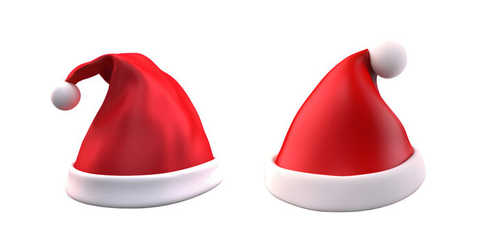 Merry Christmas and Happy New Year: A celebration with a set of realistic 3D Santa Claus hat isolated on transparent background - Generative AI	

