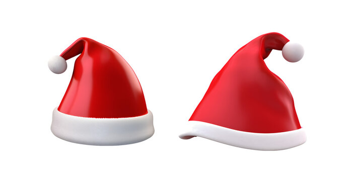 Experience a realistic Merry Christmas and Happy New Year with a 3D Santa Claus hat set isolated on transparent background - Generative AI	
