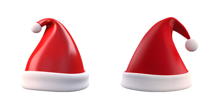 Realistic 3D Santa Claus hat set for a Merry Christmas and Happy New Year isolated on transparent background - Generative AI	
