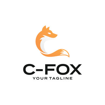 Creative letter C with fox logo design template
