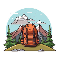Hiking backpack hand-drawn comic illustration. Hiking backpack. Vector doodle style cartoon illustration