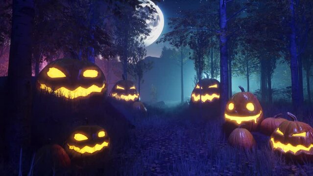 Scary Halloween Pumpkin - Moonlight night animation scene