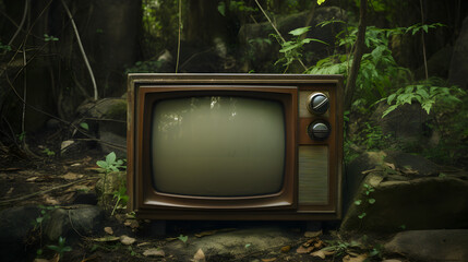 vintage analog television in 70s style