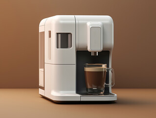 Professional photo of electric kitchen modern design coffee machine maker with studio light on solid color background