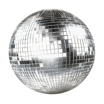 Shiny silver disco mirror ball isolated on transparent background PNG