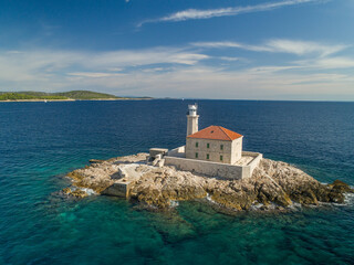 Fototapeta na wymiar Croatia - Amazing aerial view of the lighthouse Mulo near Rogoznica