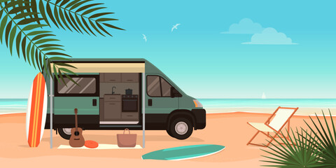 Van life: van on the beach