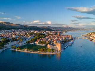 Fototapeta na wymiar Croatia - Trogir - Amazing aerial photo of the city, with the old town in the center
