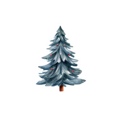 Fototapeta premium Watercolor Christmas tree with red balls. Merry Christmas and New Year greeting card. AI