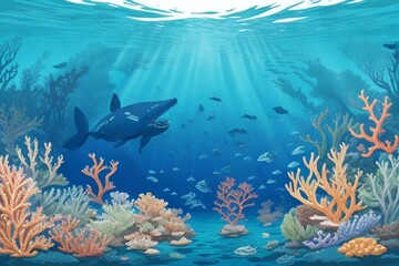 coral reef with fish and coral generated Ai