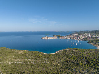 Croatia - Dalmatia - Primosten amazing landscape from drone view, this is the most amazing peninsula in Croatia
