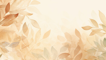 A beige, leafy watercolor background, adding a touch of artistic elegance. - obrazy, fototapety, plakaty