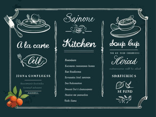 チョークアートで描かれたレストランサインのグラフィック素材。レイヤー付き