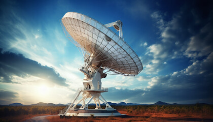 
A large parabolic antenna set against a dramatic and captivating sky, creating a striking and atmospheric scene.
