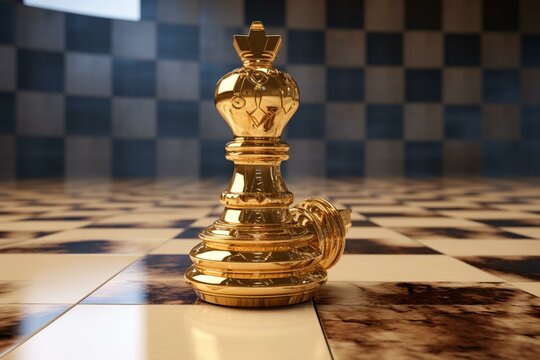 A 3D rendered image of a gold chess king. Generative AI