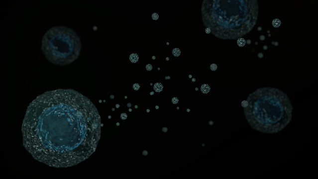 3D illustration of the extracellular vesicles secreted from animal cells