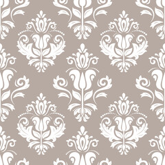 Orient vector classic brown and white pattern. Seamless abstract background with vintage elements. Orient pattern. Ornament barogue wallpaper - 661114912