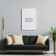 Mock up poster frame in interior background, Scandinavian style, 3D render. 