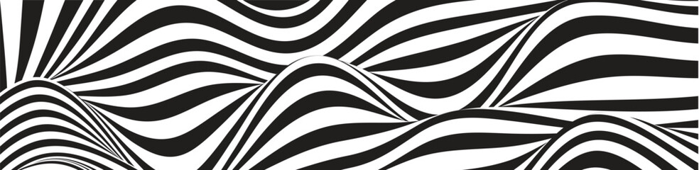 Abstract black and white curve wave stripe line pattern