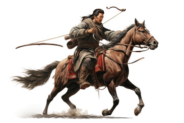 Dynamic Mongol Horseman on isolated background