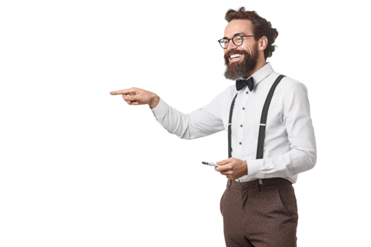 A happy young handsome professor focused on teaching,isolated on transparent background generative ai