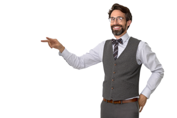 A happy young handsome professor focused on teaching,isolated on transparent background generative ai