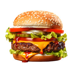 A burger with bacon cheese and bacon on it Big and tasty Beef burger